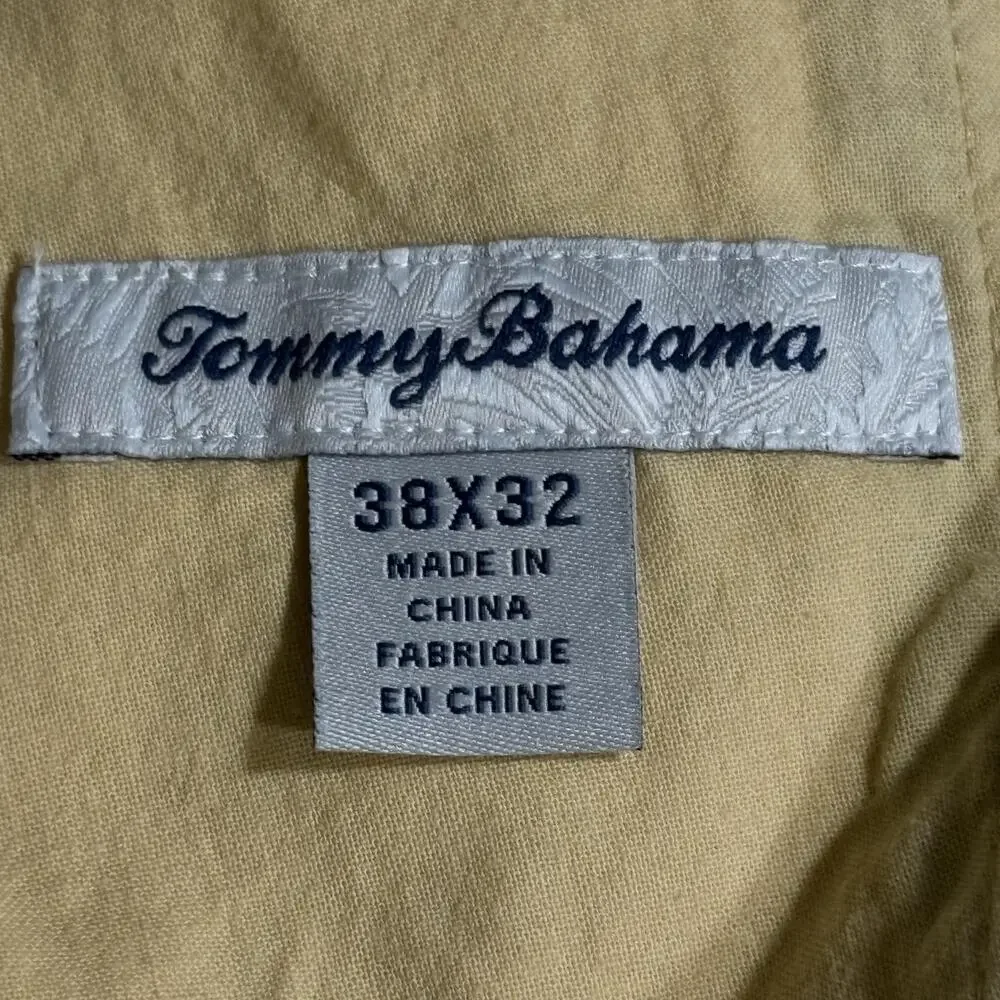 Tommy Bahama Pants Mens 38x30.5 Beige Silk Cotton Pleated Dress Chinos